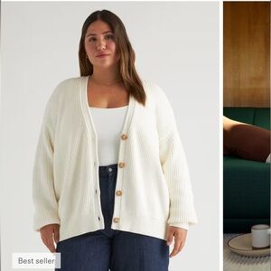 Quince 100% Organic Cotton Oversized Boyfriend Cardigan in Ivory